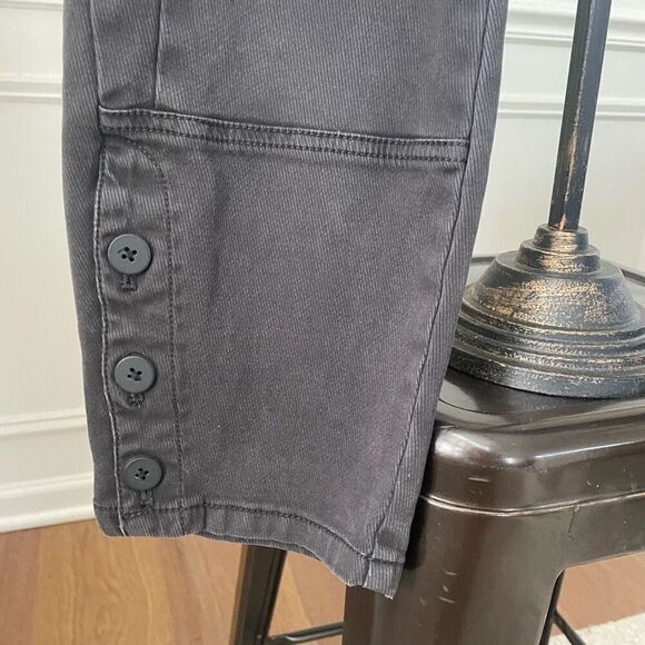 Anthropologie Washed Black Charcoal Button Ankle Utility Pants 31 - Picture 2 of 8